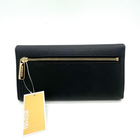Michael Kors Large Trifold Wallet Black/Gold - Picture 6 of 8